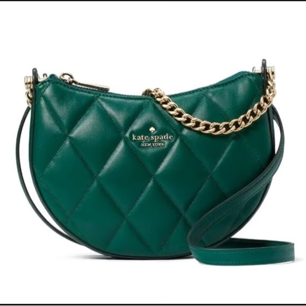 Kate Spade Carey Green Smooth Quilted Leather Zip Top Crossbody Bag NWOT - Picture 13 of 13